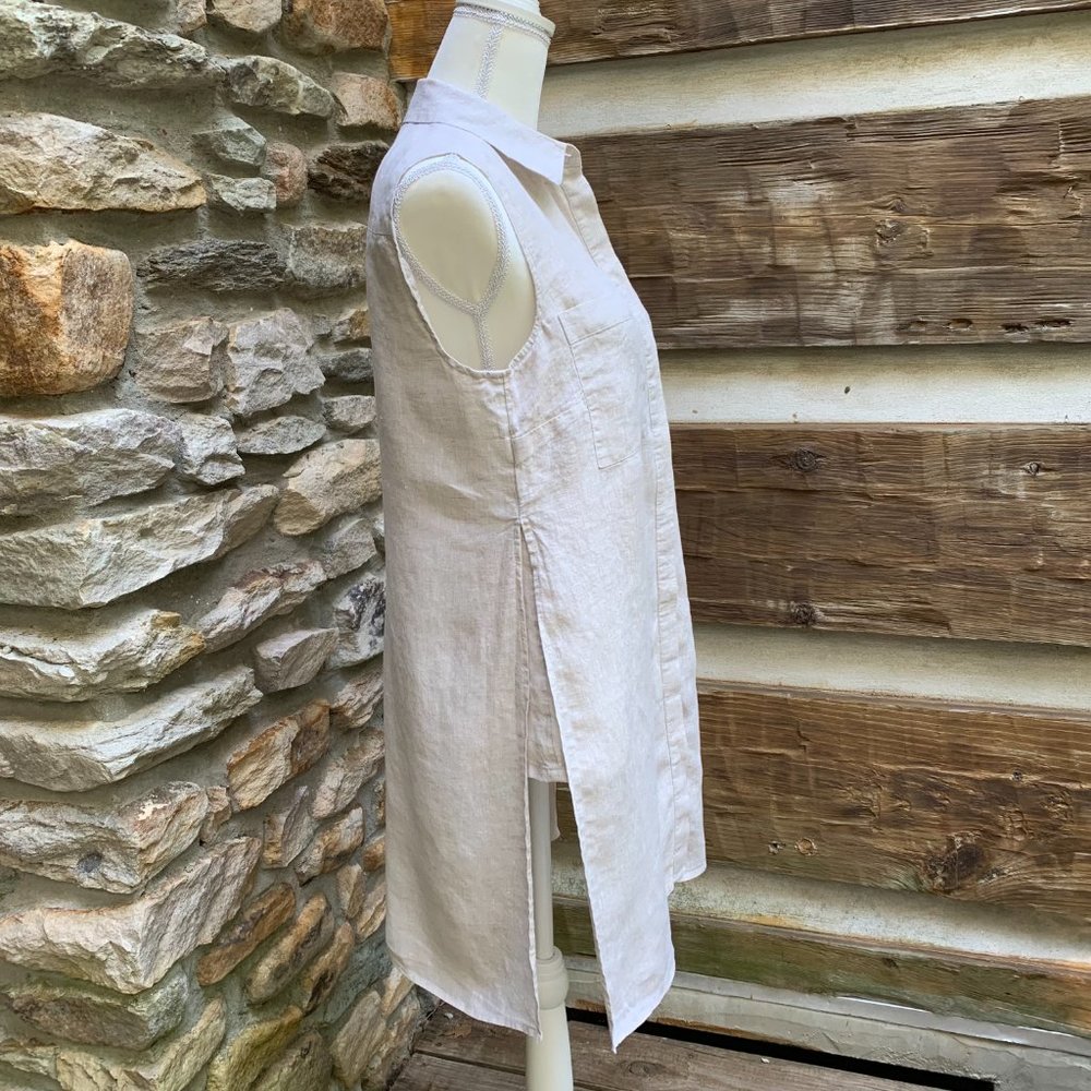 Chico's Washable linen Side Slit Tunic Top Shirt Natural tan Sz 0 (4) Small - Picture 6 of 13